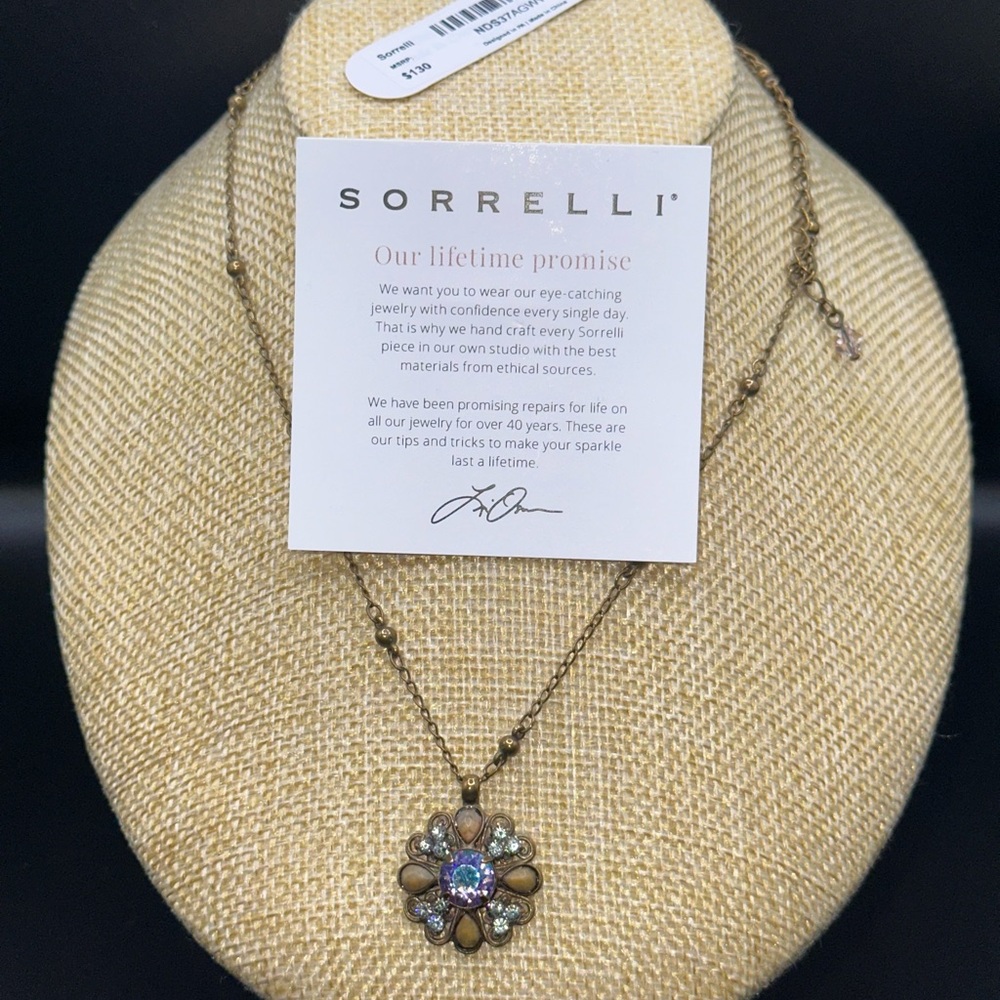 Sorrelli Gold Necklace with Purple and Blue Flower Pendant
